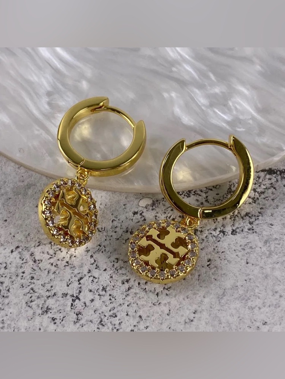 Tory Burch Gold Logo Medallion Hoop Earrings